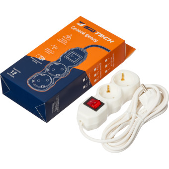 Сетевой фильтр BigTech ST210-3-W на 2 розетки 3 метра