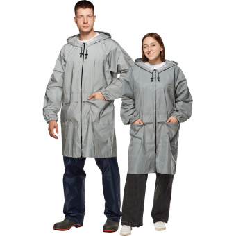 Плащ влагозащитный Турист Флеш полиэстеровый на молнии серый  светоотражающий (размер 48-50, M, рост 170-176)