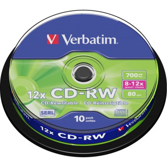 Диск CD-RW Verbatim 700 МБ 12x cake box 43480 (10 штук в упаковке)