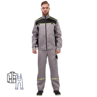 Костюм рабочий летний мужской л26-КПК с СОП серый/черный (размер 44-46, рост 170-176 см)