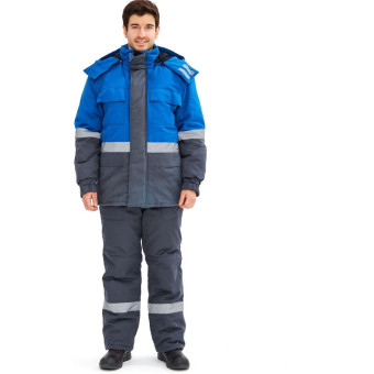 Костюм рабочий зимний мужской з09-КПК с СОП серый/синий (размер 60-62, рост 182-188)