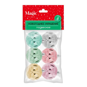 Новогоднее украшение Magic Time пластик разноцветное (диаметр 6 см, 6 штук в упаковке)