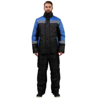 Куртка рабочая зимняя мужская з38-КУ с СОП черная/голубая из ткани оксфорд (размер 52-54, рост 182-188)