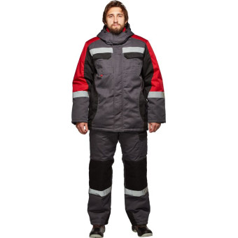 Костюм рабочий зимний мужской Формула-КПК с СОП серый/красный (размер 60-62, рост 182-188)