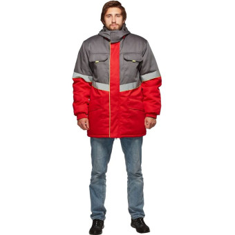 Куртка рабочая зимняя мужская з43-КУ с СОП серая/красная из ткани твил (размер 44-46, рост 170-176)
