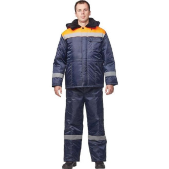 Куртка рабочая зимняя мужская з32-КУ с СОП синяя/оранжевая из ткани  оксфорд (размер 68-70, рост 170-176)