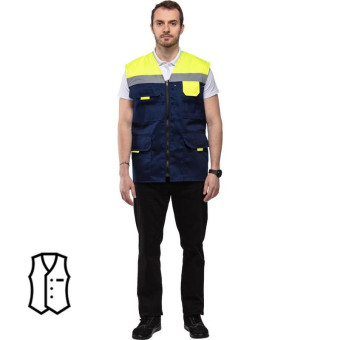 Жилет рабочий летний л30-ЖЛ с СОП синий/лимонный (размер 52-54, рост 170-176)