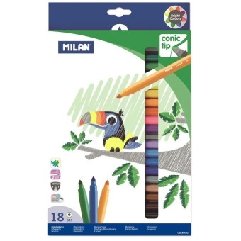 Фломастеры Milan Cone-Tipped 18 цветов с коническим стержнем