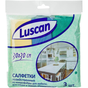 Салфетки хозяйственные Luscan микрофибра 30х30 см 200 г/кв.м (3 штуки в упаковке)