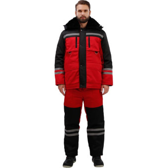 Костюм рабочий зимний мужской з03-КПК с СОП красный/черный (размер 44-46, рост 182-188)