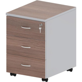 Тумба подкатная Easy Standard с замком (темный дуб/серый, 404x454x573 мм, 3 ящика)