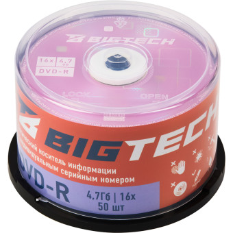 Диск DVD-R BigTech 4.7 ГБ 16x cake box YDVDRB002 (50 штук в упаковке)