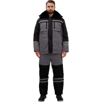 Костюм рабочий зимний мужской з03-КПК с СОП серый/черный (размер 48-50, рост 170-176)