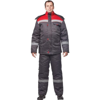 Костюм рабочий зимний мужской з31-КПК с СОП серый/красный (размер 52-54, рост 170-176)
