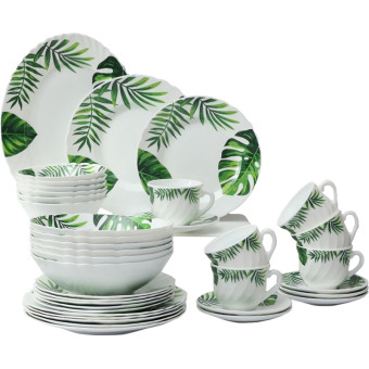 Набор посуды на 6 персон 37 предметов Avvir Лист папоротника  стеклокерамический