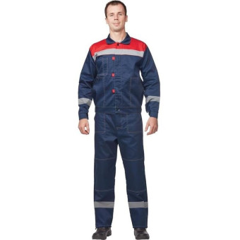 Костюм рабочий летний мужской л20-КБР с СОП синий/красный (размер 64-66, рост 194-200 см)