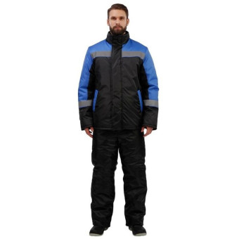 Куртка рабочая зимняя мужская з38-КУ с СОП черная/голубая из ткани оксфорд (размер 56-58, рост 170-176)