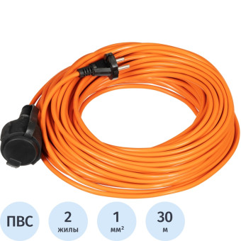 Удлинитель-шнур TOPFORT ПВС 2х1 кв.мм 30 м 10 А без заземления 1 розетка  (TEH303-191)