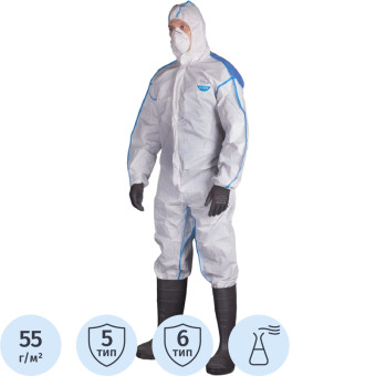 Комбинезон одноразовый с капюшоном Lakeland MicroMAX NS CoolSuit  белый/синий 55 г/кв.м (размер 62-66, XXXL, EMNC428)