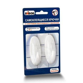 Крючок универсальный Unibob самоклеящийся белый до 2 кг (2 штуки)