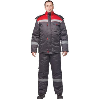 Костюм рабочий зимний мужской з31-КПК с СОП серый/красный (размер 60-62, рост 158-164)