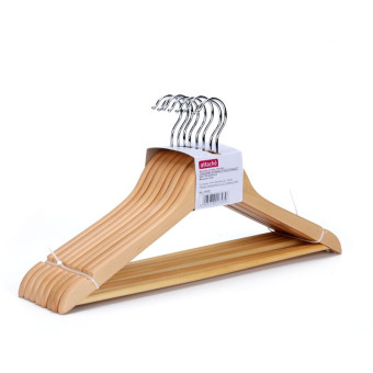 Вешалка-плечики Attache F6612N-8 деревянная с выемками и перекладиной  натуральная (размер 48-50, 8 шт/уп)