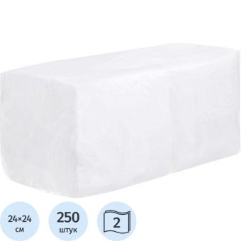 Салфетки бумажные Zelpaper 2-слойные 24x24 см белые (250 листов в пачке)
