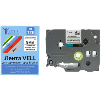 Картридж Vell для принтера этикеток Brother 9 мм х 8 м цвет прозрачный  шрифт чёрный