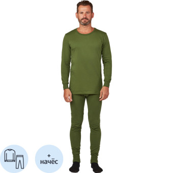 Белье нательное мужское зимнее трикотажное хлопок с начесом оливковое (размер 56-58, рост 194-200 см)