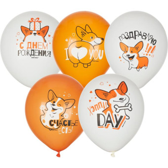 Набор шаров воздушных Патибум White&Orange Корги 30 см (5 штук в упаковке)