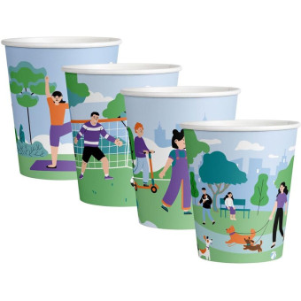 Стакан одноразовый картонный Комус Игры в парке 250 мл разноцветный (50 штук в упаковке)