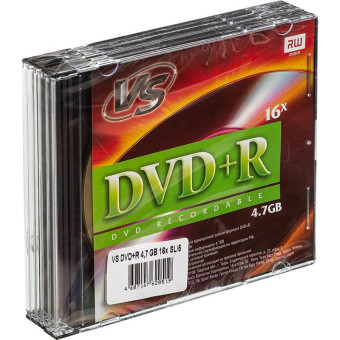 Диск DVD+R VS 4.7 ГБ 16x slim box VSDVDPRSL501 (5 штук в упаковке)