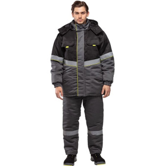 Куртка рабочая зимняя мужская з43-КУ с СОП серая/черная из ткани твил (размер 48-50, рост 170-176)