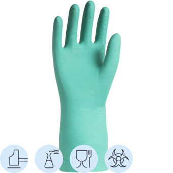 Перчатки КЩС нитриловые Lakeland Nitrosol EN15F с флокированным напылением зеленые (размер 9, L)