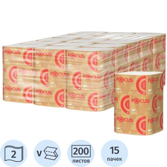 Полотенца бумажные листовые Focus H3 V-сложение (ZZ) 2-слойные белые 15 пачек по 200 листов (5083739)