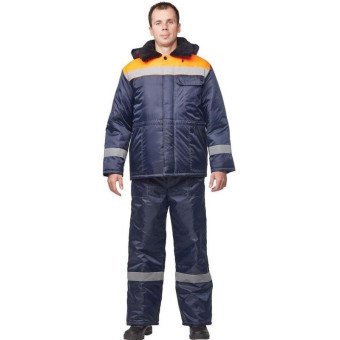 Куртка рабочая зимняя мужская з32-КУ с СОП синяя/оранжевая из ткани оксфорд (размер 64-66, рост 182-188)