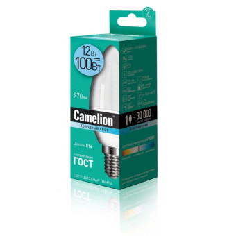 Лампа светодиодная Camelion 12 Вт E14 свеча холодный белый свет
