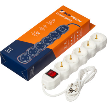 Сетевой фильтр BigTech ST516-1.5-W на 5 розеток 1.5 метра