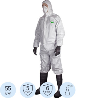 Комбинезон одноразовый с капюшоном Lakeland MicroMAX NS белый 55 г/кв.м  (размер 44-46, М, EMN428)