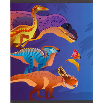Тетрадь общая №1 School Мир динозавров А5 48 листов в клетку на скрепке  обложка с рисунком ВД-лак