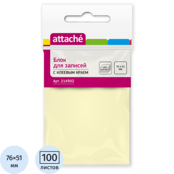 Стикеры Attache 76x51 мм пастельные желтые (1 блок на 100 листов)