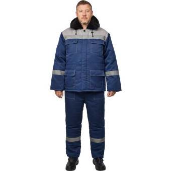 Костюм рабочий зимний мужской з35-КБР с СОП синий/серый (размер 64-66, рост 194-200)