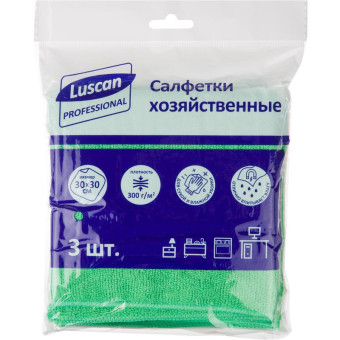 Салфетки хозяйственные Luscan Professional микрофибра 30х30 см 300 г/кв.м зеленые (3 штуки в упаковке)