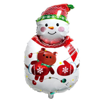 Шар надувной из фольги Снеговик с мишкой 34 см