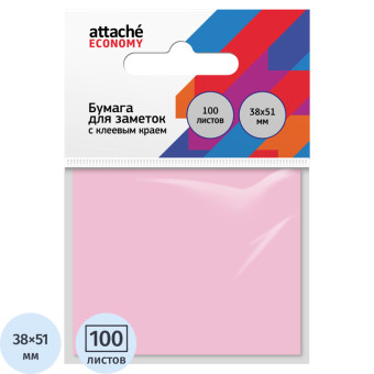 Стикеры Attache Economy 38x51 мм пастельные розовые (1 блок на 100  листов)