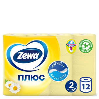 Бумага туалетная Zewa Плюс 2-слойная желтая с ароматом ромашки (12 рулонов в упаковке)