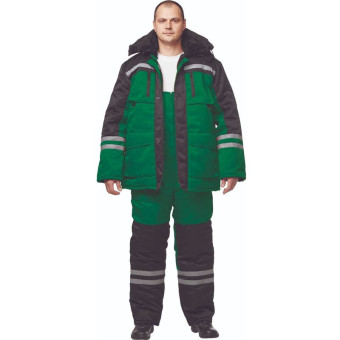 Костюм рабочий зимний мужской з03-КПК с СОП зеленый/черный (размер 56-58, рост 170-176)