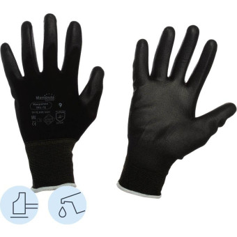 Перчатки рабочие защитные Manipula Specialist Микропол TPU-12/MG-161 нейлоновые с полиуретановым покрытием черные (13 класс, размер 9, L)