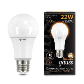 Лампа светодиодная Gauss LED 22 Вт E27 шарообразная 3000K теплый белый свет