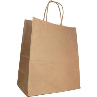 Крафт-пакет бумажный коричневый с кручеными ручками 32х20х37 см 70  г/кв.м био (250 штук в упаковке)